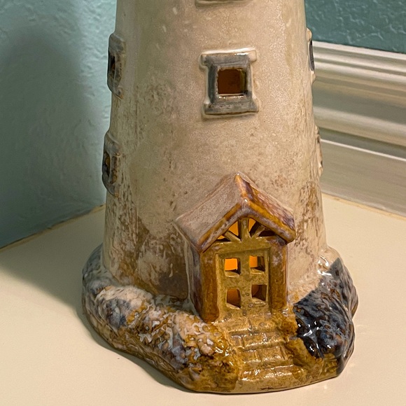 Accents Vintage Charming Glazed Ceramic Lighthouse Tea Light Candle